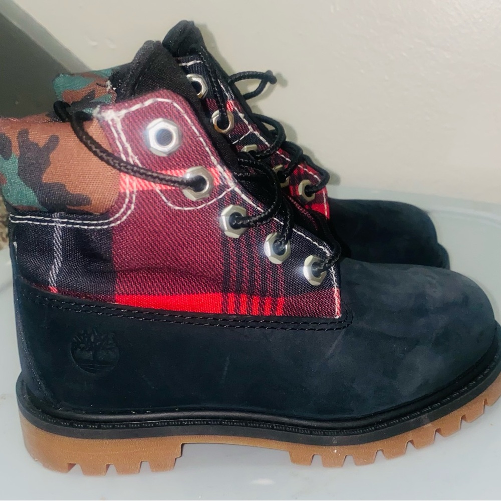 Timberland Toddler Boys Boots – Size 9 | Black Plaid | fair Condition
